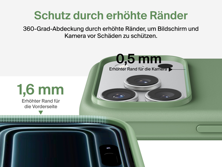 Belkin H&uuml;lle der SheerForce Protect Serie f&uuml;r das iPhone 17 mit erh&ouml;hten R&auml;ndern, die dem Milit&auml;rstandard f&uuml;r Schutz bei Aufprall aus bis zu 4&nbsp;m H&ouml;he entspricht.