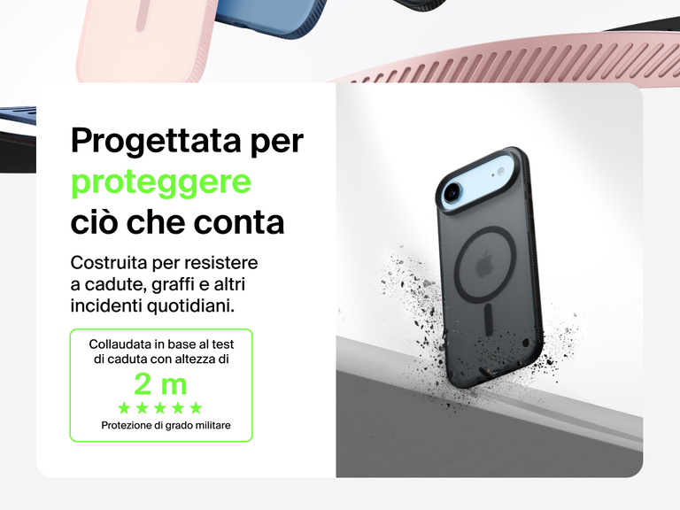 Belkin SheerForce Grip Series Case for iPhone 17 shown with textured grip and impact protection against drops.