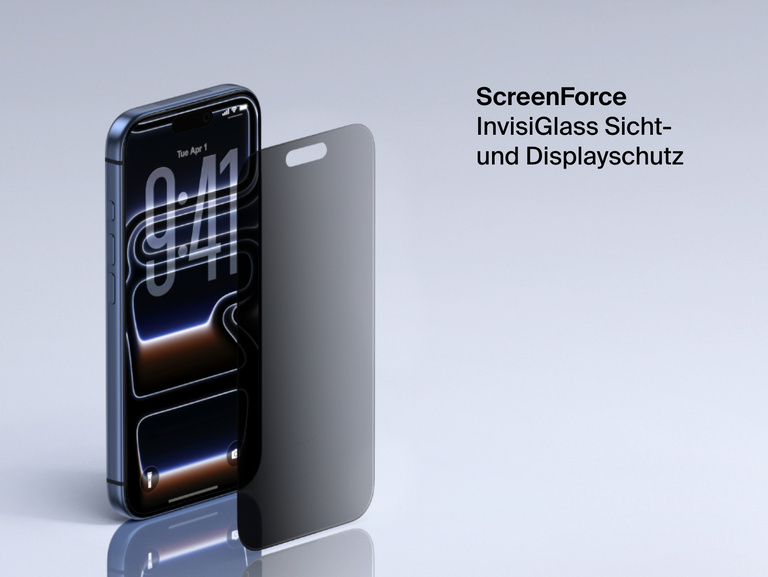 Belkin ScreenForce InvisiGlass Privacy Screen Protector for iPhone adds screen protection with side-angle privacy filter.