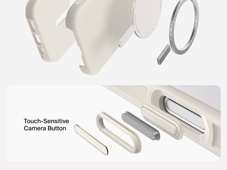 Belkin ScreenForce Protect Series Case for iPhone 17 featuring touch-sensitive camera button and layered design for magnetic precision and durable protection.