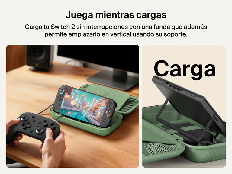 The Belkin Gaming Charging Case powers the Nintendo Switch 2 while in use, featuring a built-in kickstand for hands-free gameplay and uninterrupted charging with a connected controller.