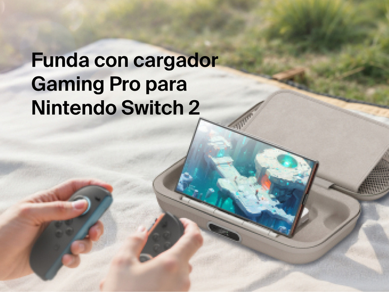 Belkin Gaming Charging Case Pro for Nintendo Switch 2 shown powering the console during outdoor gameplay with built-in charging and protective travel design.
