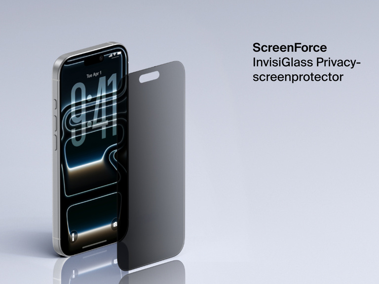 Belkin ScreenForce InvisiGlass Privacy Screen Protector for iPhone adds screen protection with side-angle privacy filter.