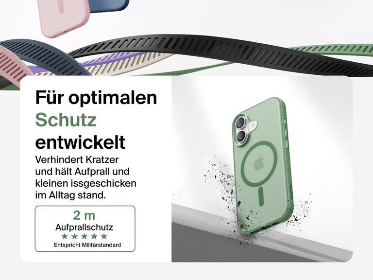 Belkin SheerForce Grip Series Case for iPhone 17 shown with textured grip and impact protection against drops.