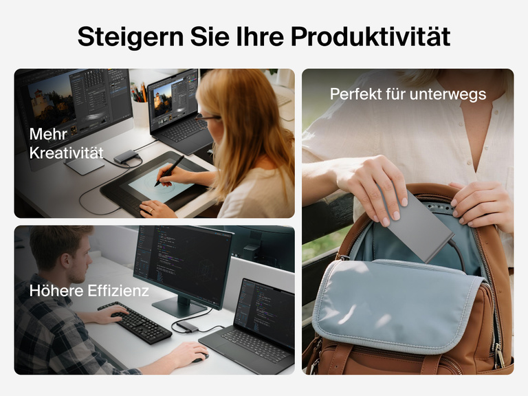 Belkin Connect 7-Port USB-C Hub with Dual USB-C Ports shown for portability, creative workflows, and efficient multitasking across devices.