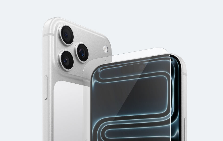 iPhone 17 with a screen protector positioned above the display to highlight full-screen protection and precise fit.