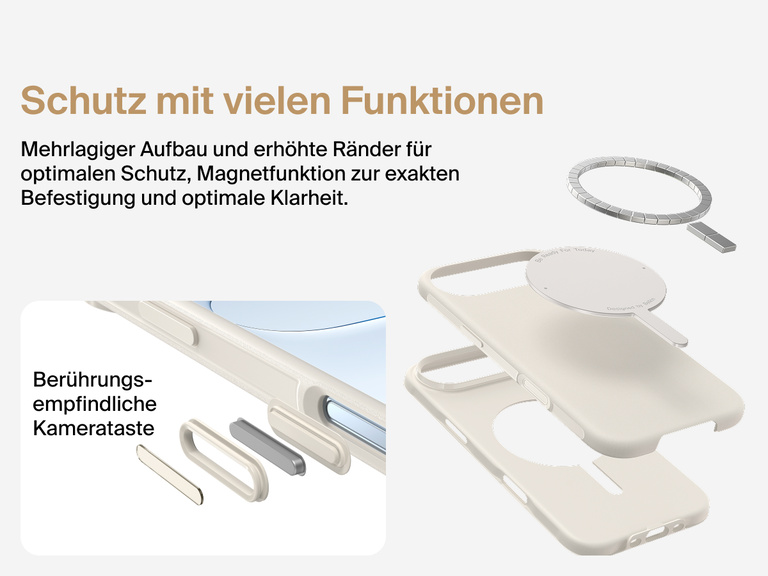 Belkin H&uuml;lle der SheerForce Protect Serie f&uuml;r iPhone 17, geeignet f&uuml;r MagSafe und Qi2 zur zuverl&auml;ssigen magnetischen Befestigung an Ladeger&auml;ten und anderem Zubeh&ouml;r.