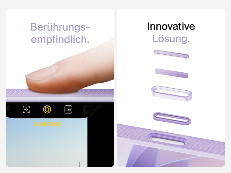 Belkin SheerForce Grip Series Case for iPhone 17 with MagSafe ring, raised edges, and floating tinted buttons for precision protection.