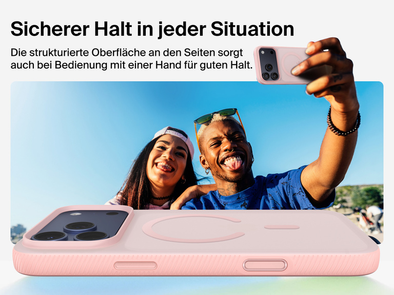 Belkin SheerForce Grip Series Case for iPhone 17 with military-grade drop protection and textured non-slip grip.