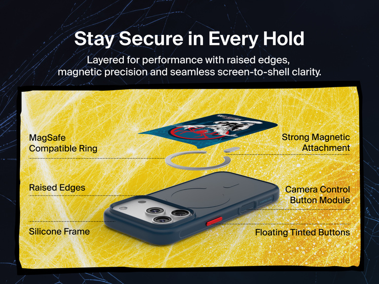 Belkin SheerForce Clear Spider-Man iPhone case with touch-sensitive Camera Control button module engineered for responsive and precise camera access.