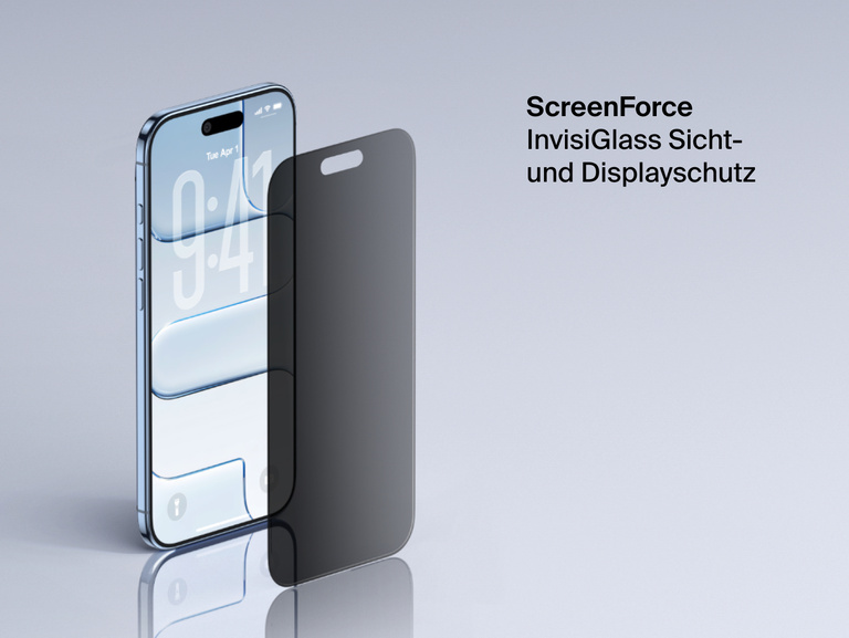 Belkin ScreenForce InvisiGlass Privacy Screen Protector for iPhone adds screen protection with side-angle privacy filter.