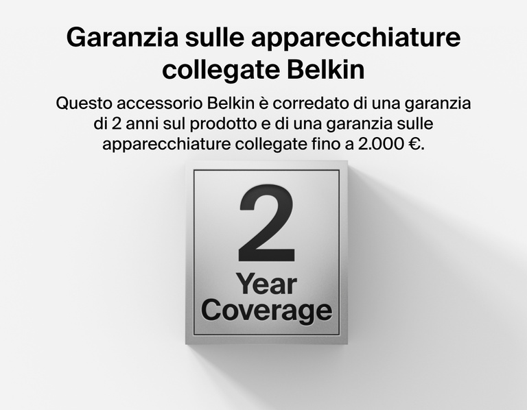 Image showing Belkin Stage Creator Kit featuring 2-year product warranty and up to $2,500 in connected equipment coverage for added protection and reliability.