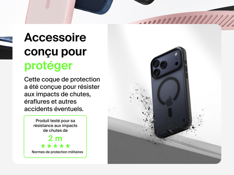 Belkin SheerForce Grip Series Case for iPhone 17 shown with textured grip and impact protection against drops.