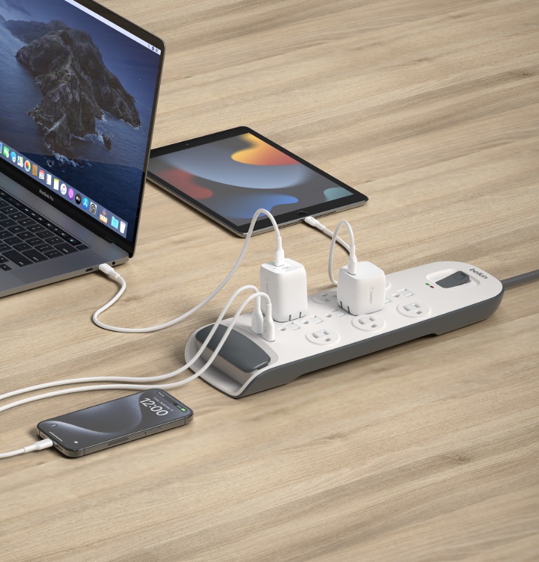 Belkin Surge Protector Power Strip w/ 12 AC Multiple Outlets, 2 USB Ports, & 6ft Long Flat Plug Extension Cord for Home, Office, Travel, Computer Desktop & Phone Charger - 3,996 Joules of Protection 