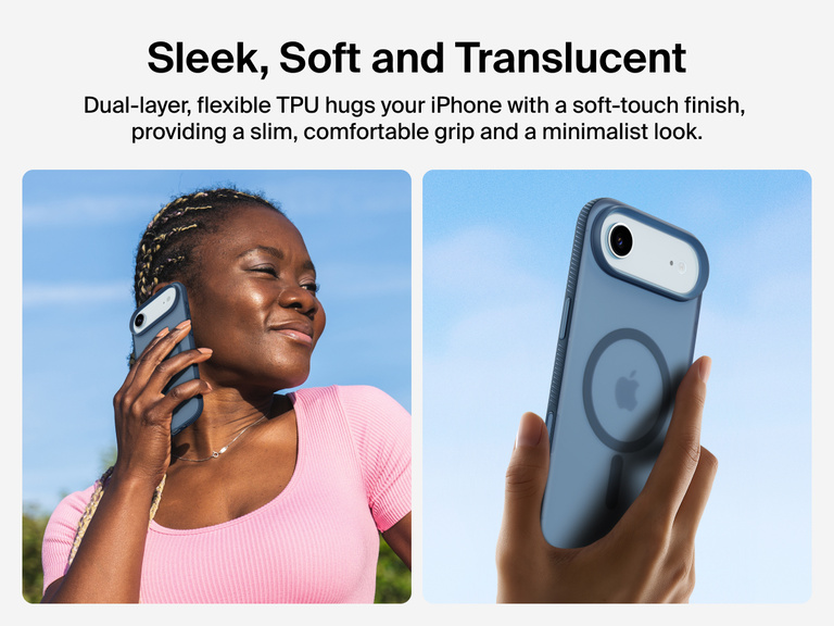 Belkin SheerForce Grip Series Case for iPhone 17 with slim translucent design and soft-touch finish for a comfortable grip.