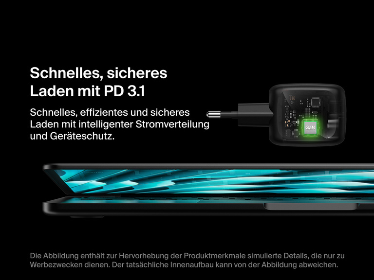 Das Belkin BoostCharge Pro USB-C-GaN-Ladegerät mit zwei Anschlüssen (50 W) und PD 3.1-Technologie ermöglicht schnelles, effizientes und sicheres Laden mit intelligenter Stromverteilung und Geräteschutz.