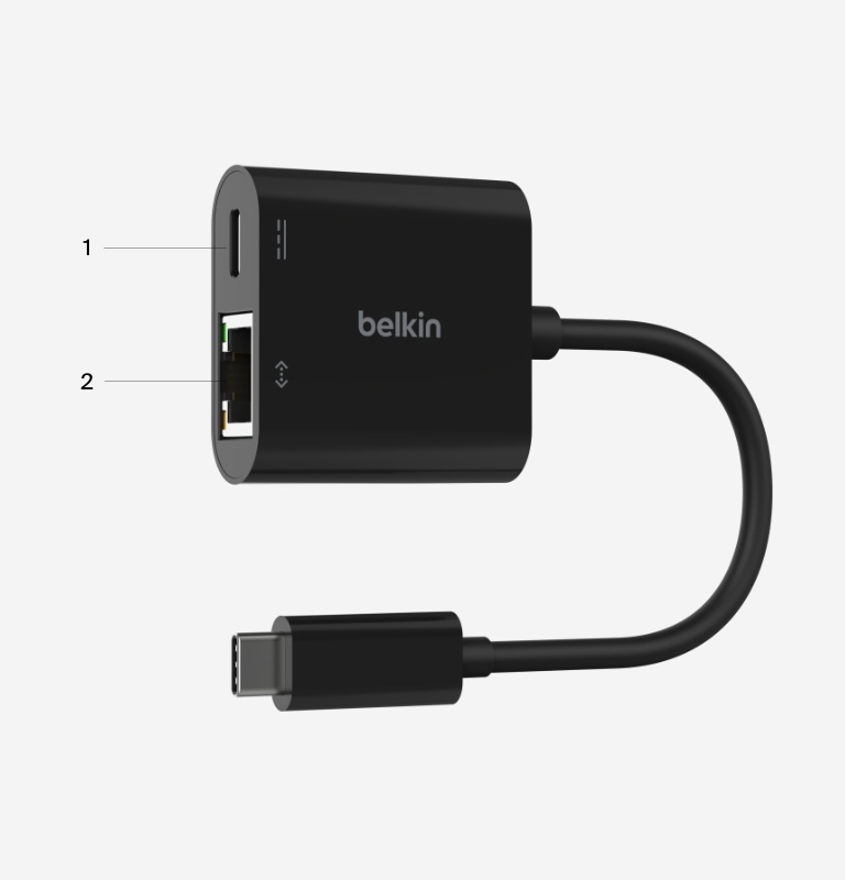 Belkin Connect USB-C/Ethernet- und Ladeadapter (100 W) mit Gigabit-Ethernet-Anschluss und USB-C-Anschluss – [10/100/1000] Mbit/s für eine schnelle Internet-Verbindung – kompatibel mit iPhone 15, Samsung Galaxy S24 usw.