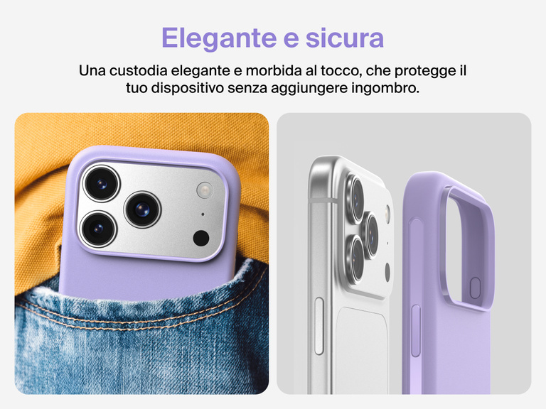 Immagine della custodia Belkin SheerForce Protect Series per iPhone 17 con pulsante touch per la fotocamera e design a strati per garantire un aggancio magnetico ottimale e una protezione durevole.