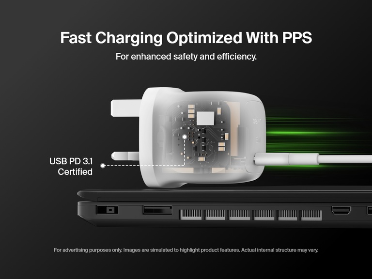 ChatGPT said: Belkin BoostCharge Compact USB-C Wall Charger 65W with USB PD 3.1 certification and PPS technology delivers optimized, efficient, and safe fast charging for laptops and devices.