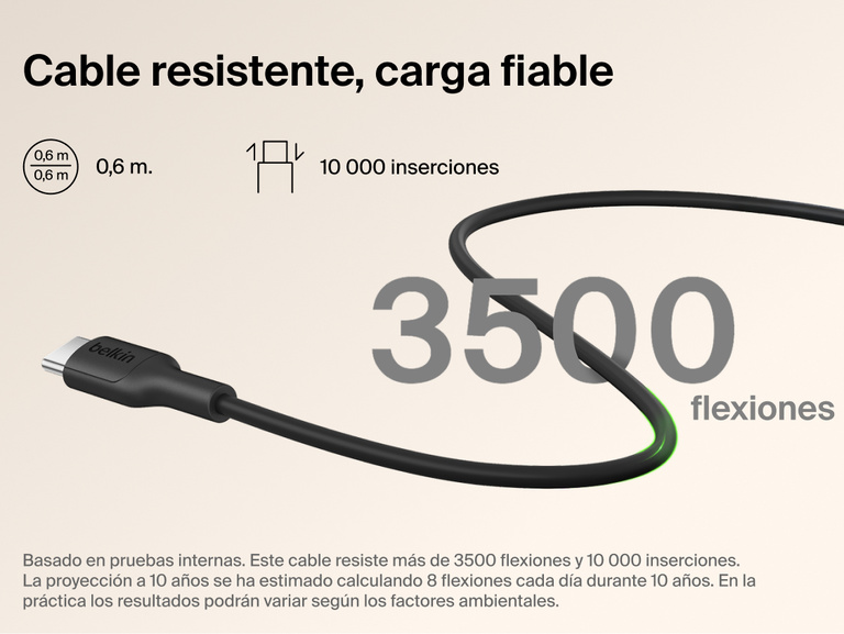 Belkin BoostCharge Slim Magnetic Power Bank 5K with Qi2 includes a durable USB-C to USB-C cable designed for long-lasting, reliable charging performance.