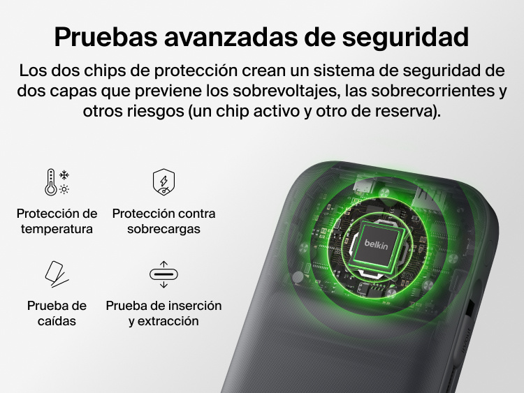 UltraCharge Pro Laptop Power Bank 27K featuring dual-chip safety system with protection against overvoltage, overcurrent, and temperature for reliable charging