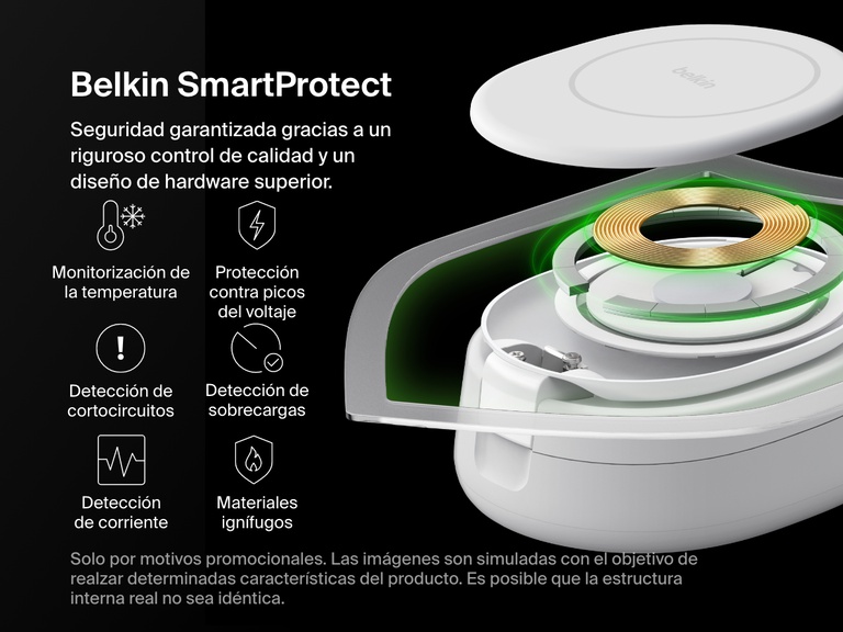 Belkin BoostCharge 2-in-1 Convertible Magnetic Charging Stand with Qi2 15W features SmartProtect safety with temperature monitoring, over-voltage protection, and fire-resistant materials.