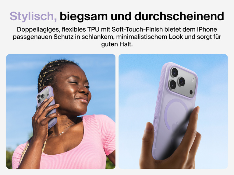 Belkin SheerForce Grip Series Case for iPhone 17 with slim translucent design and soft-touch finish for a comfortable grip.