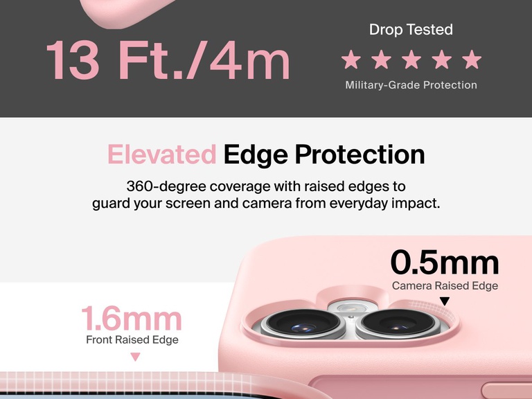 Belkin ScreenForce Protect Series Case for iPhone 17 with elevated edge design and military-grade drop protection up to 13 feet.