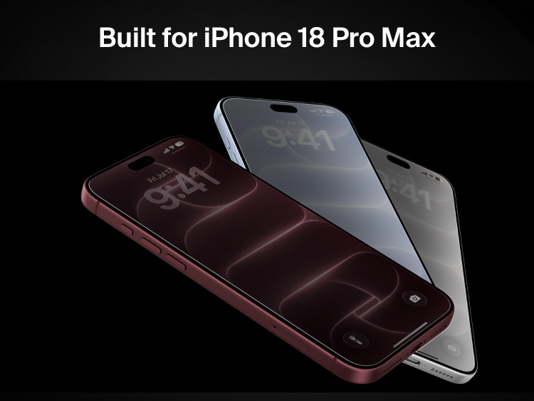 Belkin Titan SmartShield Bright Privacy Screen Protector displayed on three iPhone 18 Pro Max devices to illustrate compatible screen coverage.