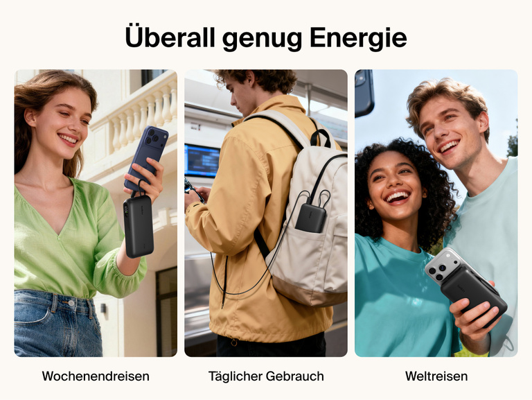 Belkin UltraCharge 20K 45W power bank with integrated cable used for travel and everyday carry, providing portable fast charging for smartphones on the go