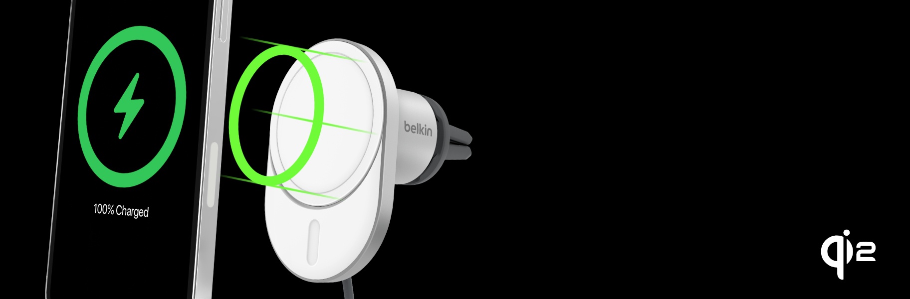 מטען רכב אלחוטי מגנטי&nbsp;BoostCharge Pro עם Qi2 בהספק 15W מבית Belkin