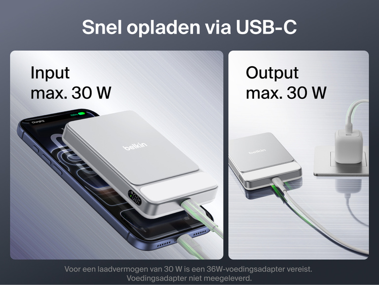 Belkin UltraCharge Slim Magnetic Power Bank 10K showcasing 10,000 mAh capacity, ultra-slim design, and compact size compared to standard portable chargers