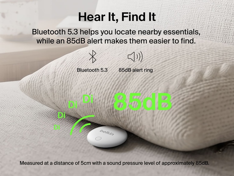 Belkin SureFind Spot uses Bluetooth 5.3 and an 85dB alert sound to help locate nearby misplaced essentials.