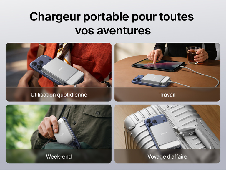 Belkin UltraCharge Slim Magnetic Power Bank 10K featuring fast USB-C charging with up to 30W input and output for efficient wired and wireless power delivery