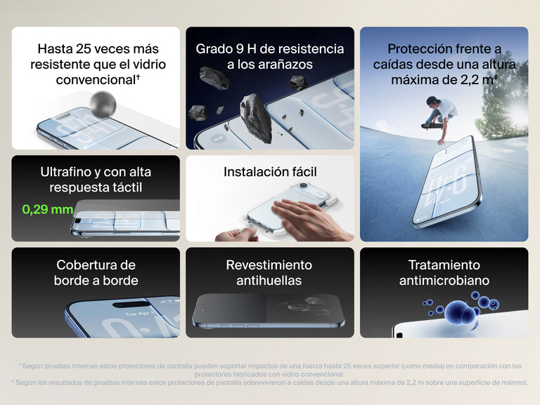 Belkin ScreenForce UltraGlass 2 Screen Protector with 25x stronger glass, 9H scratch resistance, 7.2 ft drop protection, ultra-thin 0.29mm design, edge-to-edge coverage, anti-fingerprint, antimicrobial treatment, and easy application.