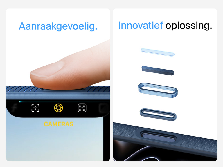 Belkin SheerForce Grip Series Case for iPhone 17 with MagSafe ring, raised edges, and floating tinted buttons for precision protection.