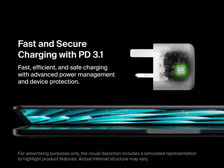 Belkin BoostCharge Pro Dual USB-C GaN Wall Charger 50W with PD 3.1 technology provides fast, efficient, and secure charging with advanced power management and device protection.