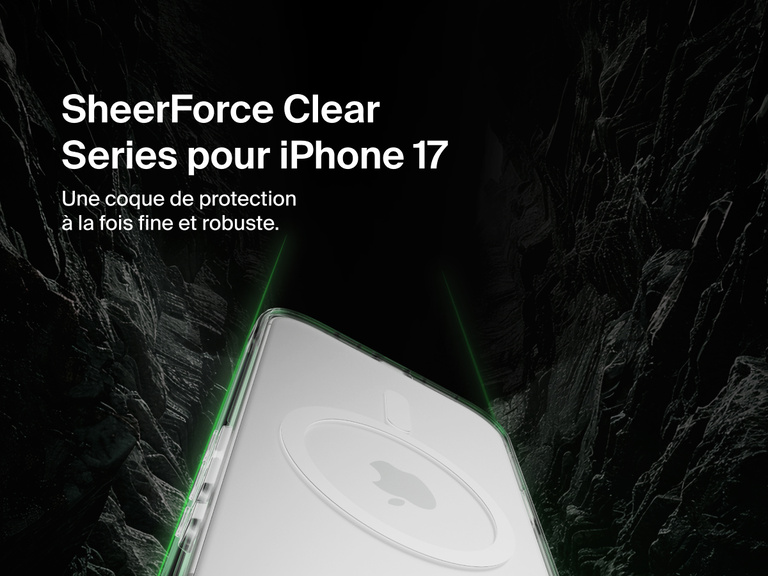 Belkin SheerForce Clear Series Case for iPhone 17 shown with slim transparent design and durable protection.