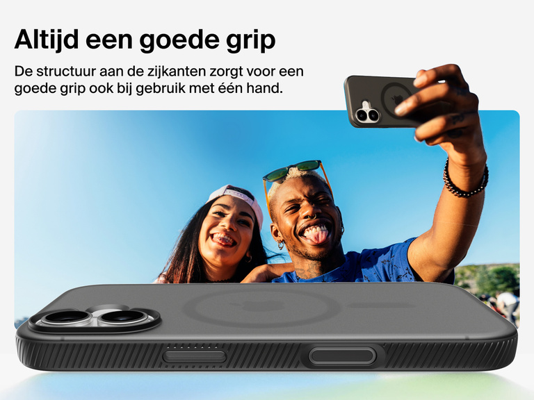 Belkin SheerForce Grip Series Case for iPhone 17 with military-grade drop protection and textured non-slip grip.