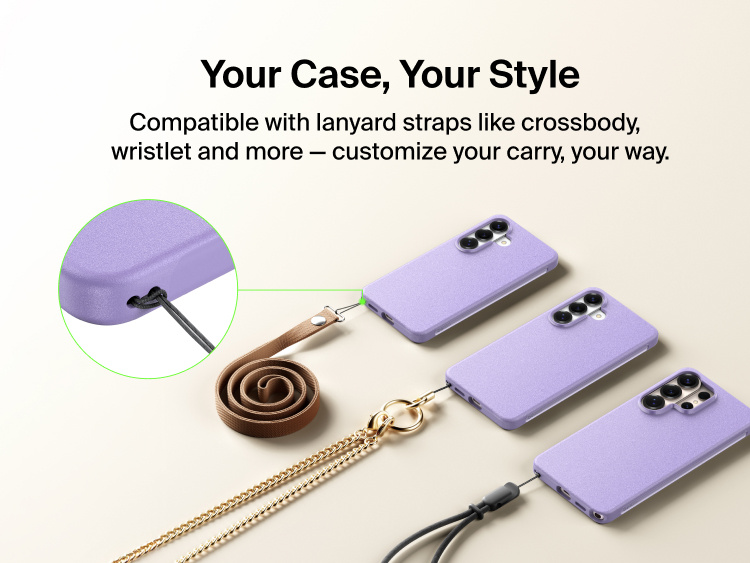 Belkin SheerForce Protect Series Case for Samsung Galaxy S26 shown compatible with lanyard straps, allowing customizable carry options like crossbody or wristlet for everyday use.