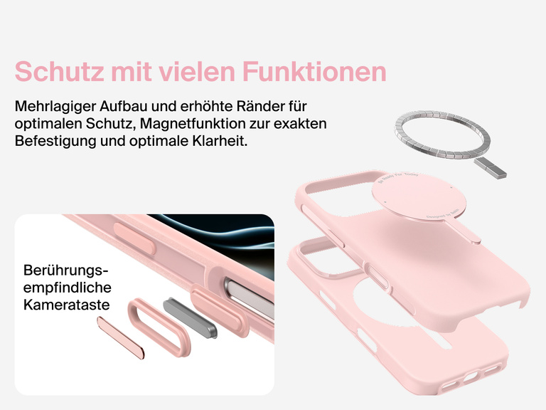 Belkin H&uuml;lle der SheerForce Protect Serie f&uuml;r iPhone 17, geeignet f&uuml;r MagSafe und Qi2 zur zuverl&auml;ssigen magnetischen Befestigung an Ladeger&auml;ten und anderem Zubeh&ouml;r.