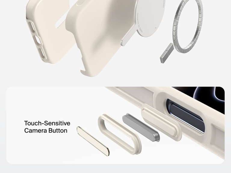 Belkin ScreenForce Protect Series Case for iPhone 17 featuring touch-sensitive camera button and layered design for magnetic precision and durable protection.