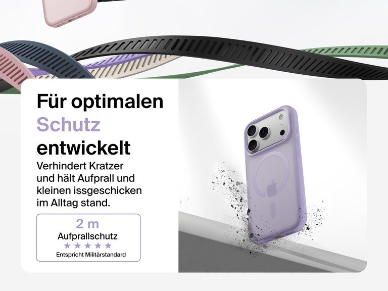 Belkin SheerForce Grip Series Case for iPhone 17 shown with textured grip and impact protection against drops.