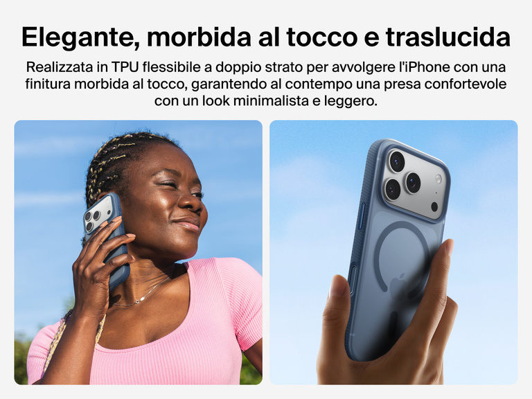 Belkin SheerForce Grip Series Case for iPhone 17 with slim translucent design and soft-touch finish for a comfortable grip.