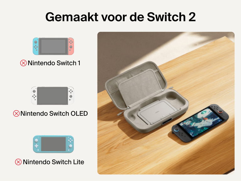 Belkin Gaming Charging Case Pro for Nintendo Switch 2 shown with custom-fit interior and compatibility notice indicating it is designed exclusively for Switch 2, not Switch, Switch OLED, or Switch Lite.