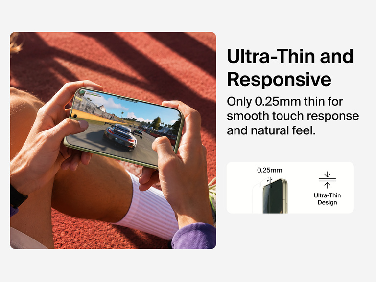 Belkin Titan SmartShield Anti-Reflective Screen Protector for Google Pixel 11 with an ultra-thin 0.25 mm design for responsive touchscreen performance.