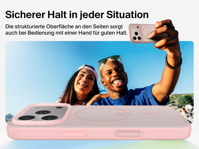 Belkin SheerForce Grip Series Case for iPhone 17 with military-grade drop protection and textured non-slip grip.