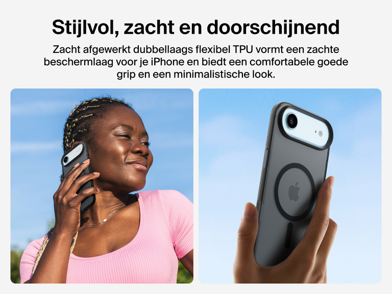 Belkin SheerForce Grip Series Case for iPhone 17 with slim translucent design and soft-touch finish for a comfortable grip.