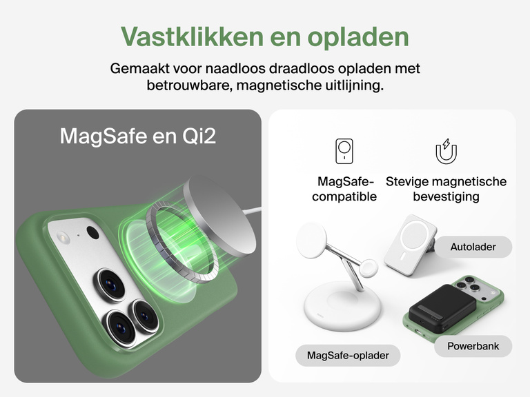 Belkin ScreenForce Protect-hoesje voor de iPhone 17, met opstaande randen ter bescherming van het scherm en de camera en dat gemaakt is ter ondersteuning van naadloos magnetisch draadloos opladen.