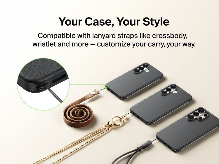 Belkin SheerForce Protect Series Case for Samsung Galaxy S26 shown compatible with lanyard straps, allowing customizable carry options like crossbody or wristlet for everyday use.